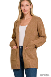 Camel Brown Open Front Sweater Cardigan | Boutique In USA, Cardigans, $ 48.00, A Moment Of Now™