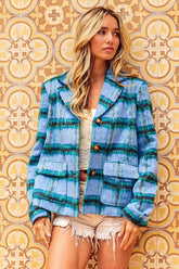 Light Blue Flap Pockets Brushed Vintage Plaid Jacket | Boutique In USA, Jackets, $ 55.00, A Moment Of Now™