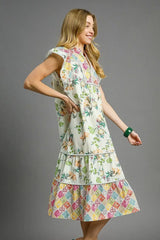 Floral Patchwork Garden Midi Dress - Bohemian Charm, Dresses, $ 65.00, A Moment Of Now™