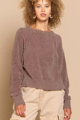Chocolate Brown Backless Sweater with Ribbed Edge, Sweaters, $ 45.00, A Moment Of Now™