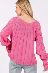 Deep Pink Cable-Knit Long Sleeve Sweater, Sweaters, $ 59.00, A Moment Of Now™