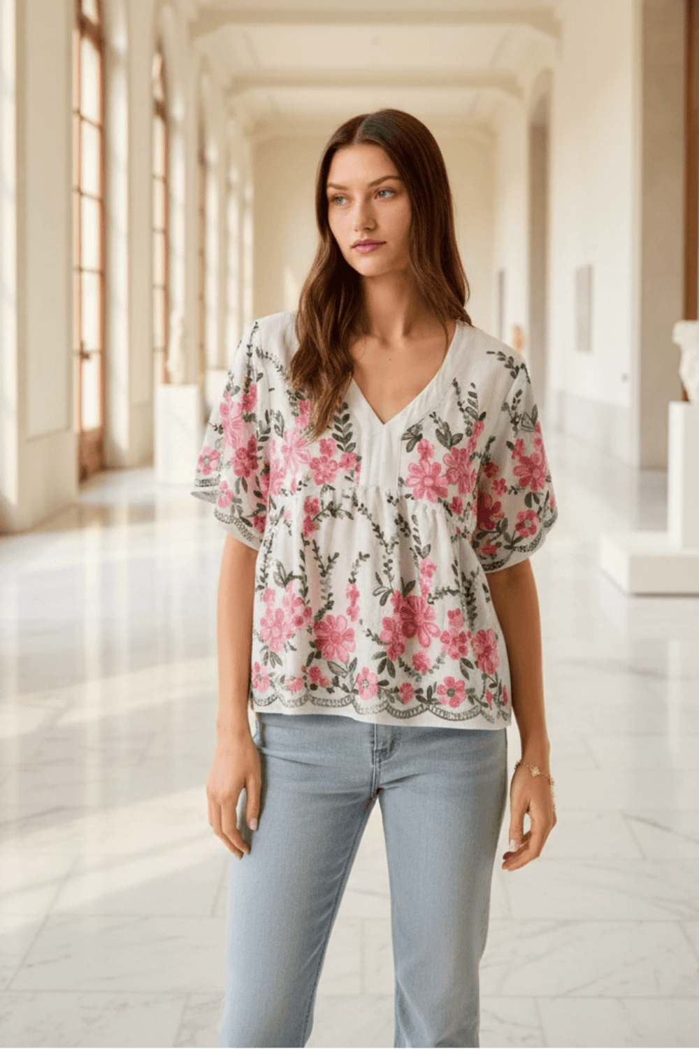 Floral Embroidered V-Neck Boho Blouse Top | Boutique In USA, Blouses, $ 49.00, A Moment Of Now™
