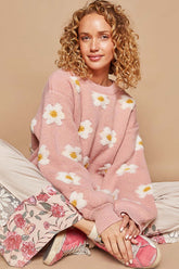 Soft Pink Daisy Pattern Drop Shoulder Sweater, Sweaters, $ 49.00, A Moment Of Now™