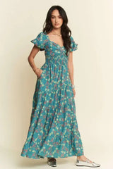 Teal Green Sweetheart Neck Tiered Maxi Dress, Dresses, $ 72.00, A Moment Of Now™