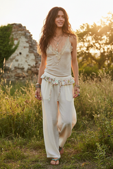 Sand Lace Detail V-Neck Ribbed Cami