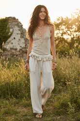 Sand Lace Detail V-Neck Ribbed Cami | Bohemian Fashion Clothing, Tank Tops, $ 44.00, A Moment Of Now™