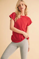 Cherry Red Round Neck Short Sleeve T-Shirt, T-shirts, $ 32.00, A Moment Of Now™