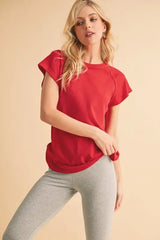 Cherry Red Round Neck Short Sleeve T-Shirt, T-shirts, $ 32.00, A Moment Of Now™