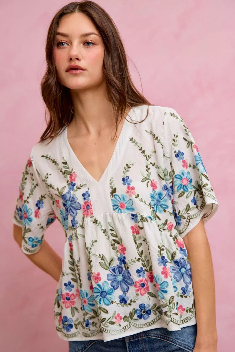 Floral Embroidered Baby Doll Blouse Top | Boutique In USA, Blouses, $ 49.00, A Moment Of Now™