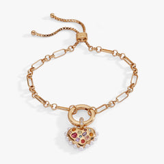 Puffy Heart Gemstone And Pearl Chain Bolo Bracelet, Bracelets, $ 44.00, A Moment Of Now™