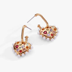 Puffy Heart Gemstone And Pearl Charm Hoop Earrings, Earrings, $ 38.00, A Moment Of Now™
