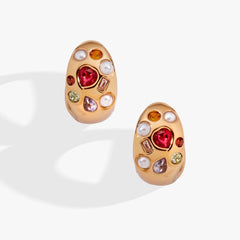 Gemstone Puffy Huggie Hoop Earrings, Earrings, $ 34.00, A Moment Of Now™