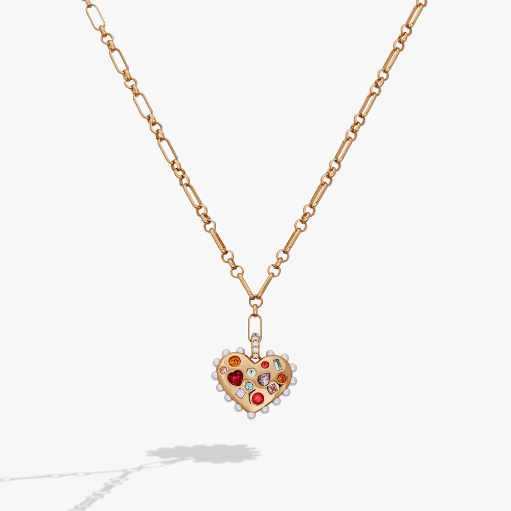 Puffy Heart Gemstone And Pearl Pendant Necklace, Necklaces, $ 54.00, A Moment Of Now™