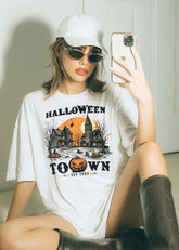 Spooky Halloween Haunted Town T-shirt Tee