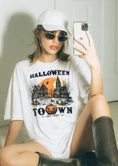 Spooky Halloween Haunted Town T-shirt Tee
