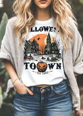 Spooky Halloween Haunted Town T-shirt Tee