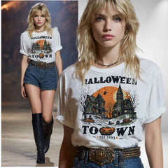 Spooky Halloween Haunted Town T-shirt Tee