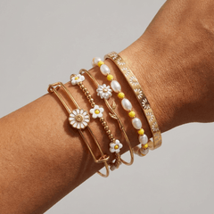 Daisy Flower Beaded Bangle Set of 5 | Boutique In USA, Bracelets, $ 108.00, A Moment Of Now™
