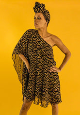 Leopard One Shoulder Dress in Black + Gold | Boutique In USA, Dress, $ 140.00, A Moment Of Now™