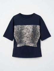 Blue Snake Print Sequin Panel Short Sleeve Top Blouse Style Peplum Hem | Boutique In USA, Blouses, $ 30.00, A Moment Of Now™