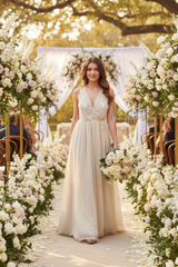 Floral Embroidered Wedding Dress in Cream + Silver