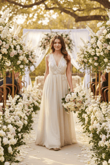 Floral Embroidered Wedding Dress in Cream + Silver