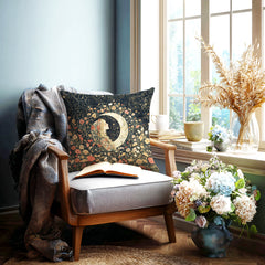 William Morris–Inspired Floral Moon Girl Decorative Throw Pillow, Arts & Crafts Accent Cushion