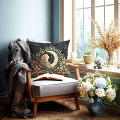 William Morris–Inspired Floral Moon Girl Decorative Throw Pillow, Arts & Crafts Accent Cushion
