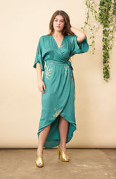 Cherry Blossom Maxi Wrap Dress in Emerald + Gold | Boutique In USA, Dresses, $ 180.00, A Moment Of Now™
