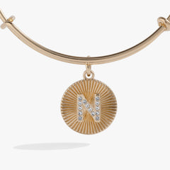 Initial N Pave Starburst Texture Bangle, Bracelets, $ 28.00, A Moment Of Now™