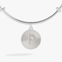 Initial P Pave Starburst Texture Bangle, Bracelets, $ 28.00, A Moment Of Now™