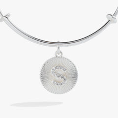 Initial S Pave Starburst Texture Bangle, Bracelets, $ 28.00, A Moment Of Now™