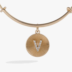 Initial V Pave Starburst Texture Bangle | Boutique In USA, Bracelets, $ 28.00, A Moment Of Now™