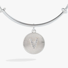 Initial V Pave Starburst Texture Bangle | Boutique In USA, Bracelets, $ 28.00, A Moment Of Now™