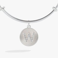 Initial W Pave Starburst Texture Bangle, Bracelets, $ 28.00, A Moment Of Now™