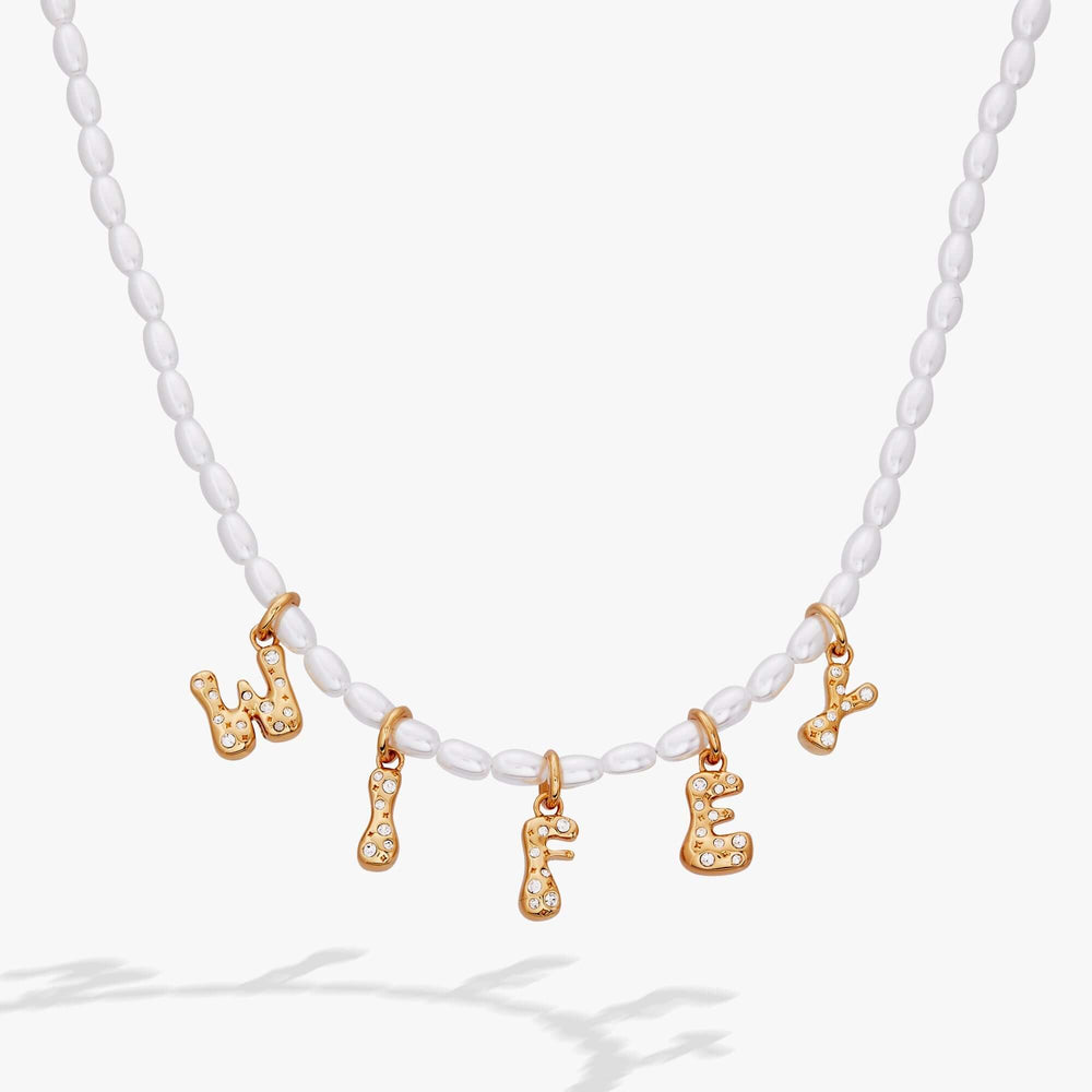 'Wifey' Bubble And Beaded Pearl Necklace, Necklaces, $ 68.00, A Moment Of Now™