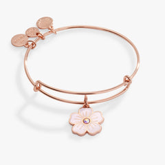 Pink Pansy and Crystal Charm Bangle Bracelet, Bracelets, $ 24.90, A Moment Of Now™