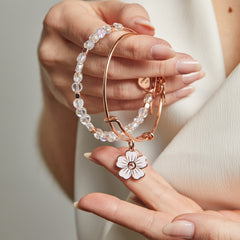 Pink Pansy and Crystal Charm Bangle Bracelet, Bracelets, $ 24.90, A Moment Of Now™