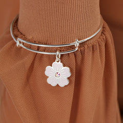 Pink Pansy and Crystal Charm Bangle Bracelet, Bracelets, $ 24.90, A Moment Of Now™