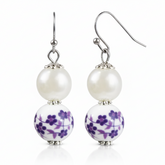 Purple Flower Pearl Dangle Earrings | Handcrafted Porcelain Jewelry, Earrings, $ 18.95, A Moment Of Now™
