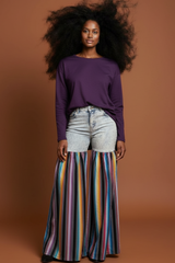 Distressed Light Denim Black Multi Color Palazzo Wide Leg Jeans