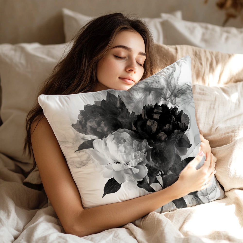 Black and White Smoky Peony Throw Pillow Cushion Cover + Insert | Boutique In USA, Throw Pillows, $ 55.00, A Moment Of Now™