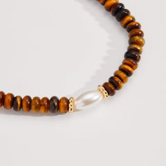 Tiger's Eye and Pearl Stretch Bracelet, Bracelets, $ 13.90, A Moment Of Now™