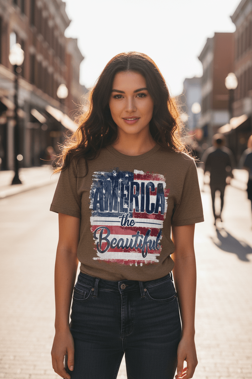 America The Beautiful T-Shirt | Patriotic Graphic Tee | Fourth of July Shirt | Boutique In USA, T-Shirts, $ 40.50, A Moment Of Now™