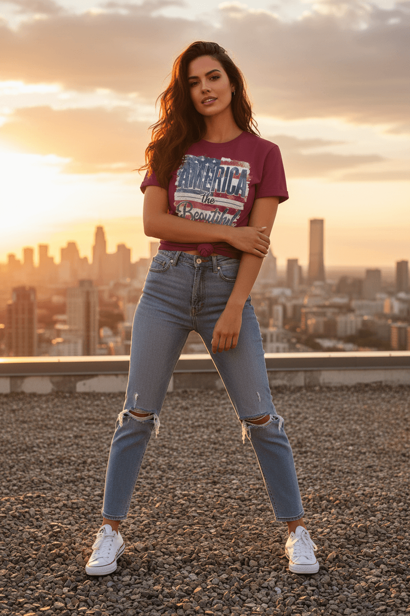 America The Beautiful T-Shirt | Patriotic Graphic Tee | Fourth of July Shirt | Boutique In USA, T-Shirts, $ 40.50, A Moment Of Now™