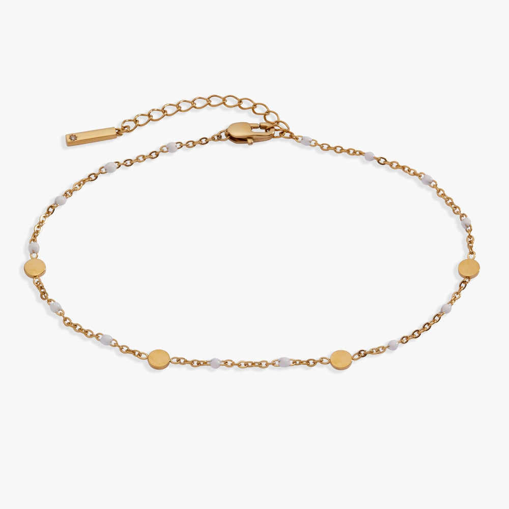 White Enameled Chain Coin Station Anklet, Anklets, $ 34.00, A Moment Of Now™