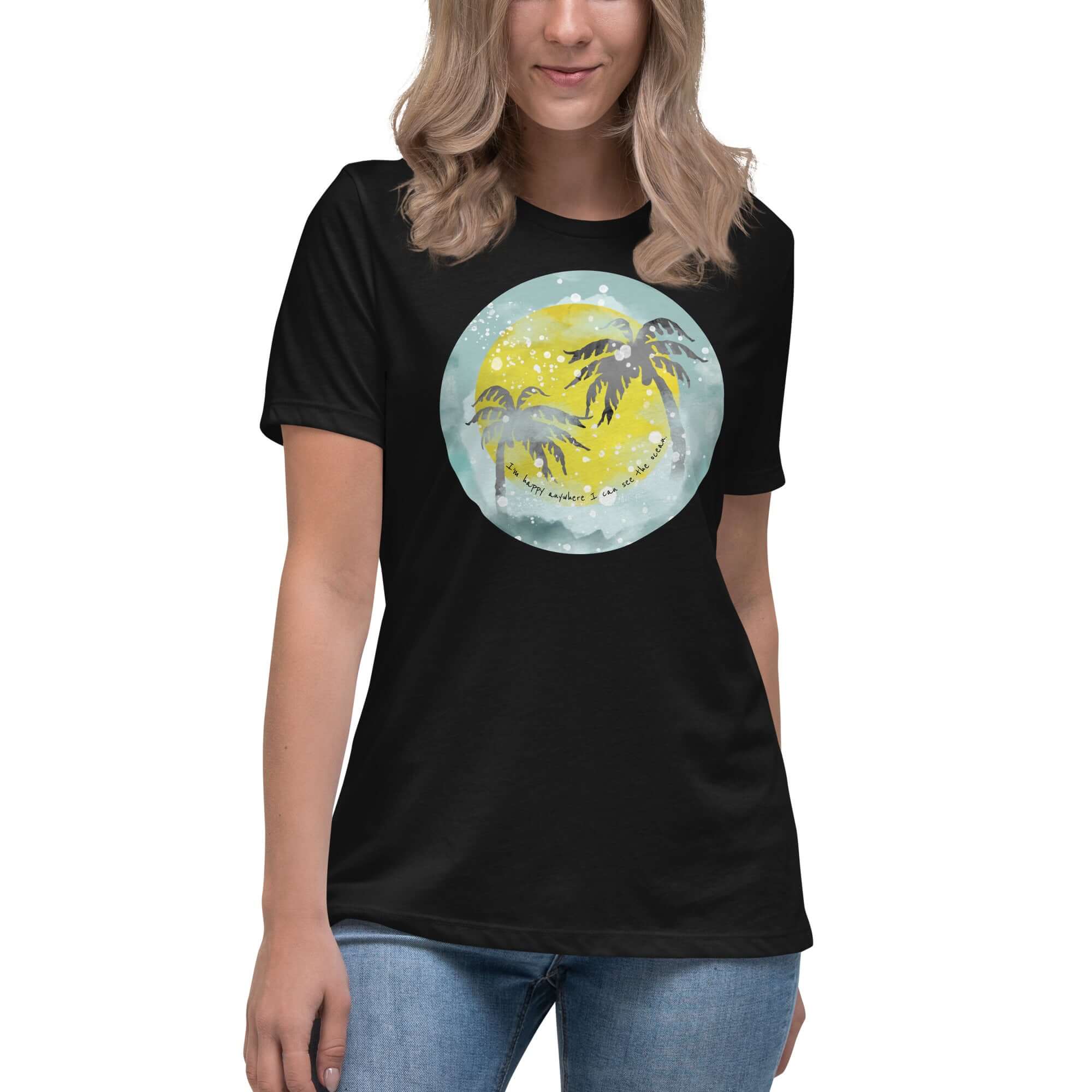 Watercolor Tropical Sunset & Ocean T-Shirt for Women, T-shirts, $ 32.00, A Moment Of Now™