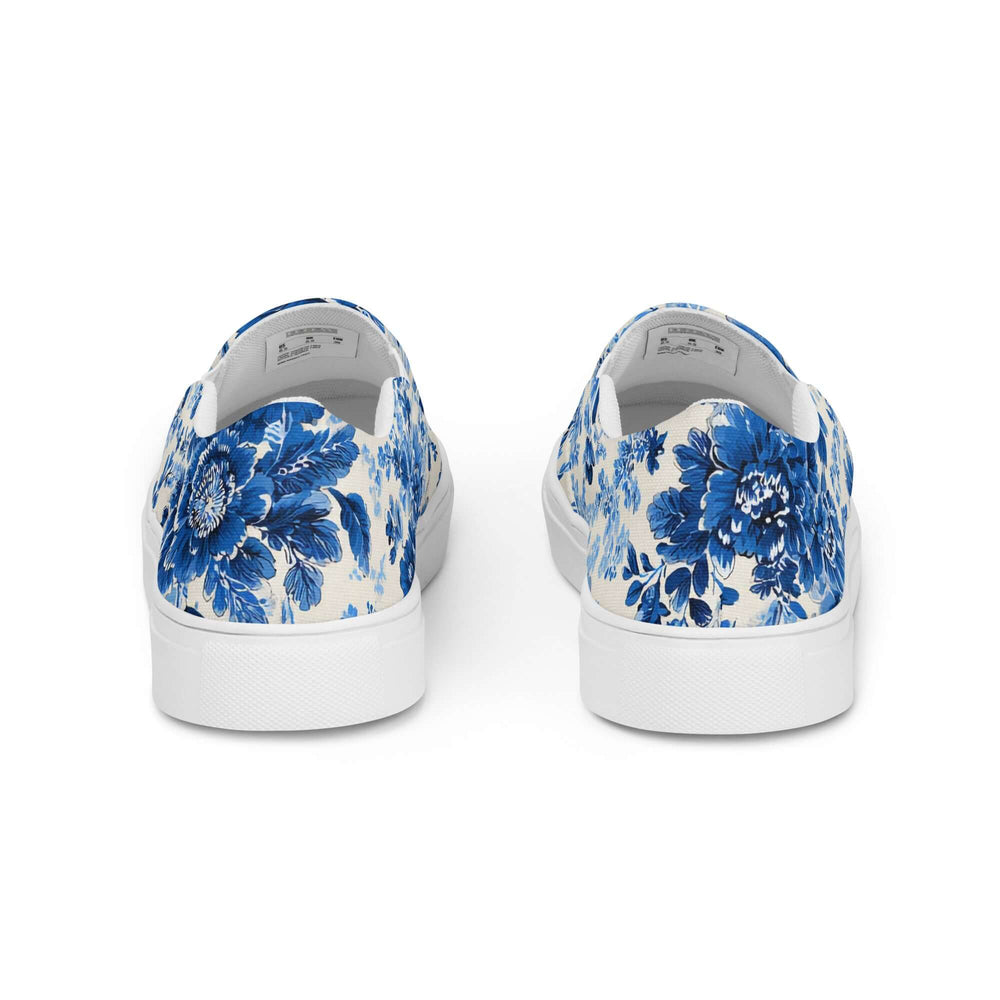 Blue & White Floral Chinoiserie Slip-On Canvas Sneakers | Elegant Pattern Casual Shoes | Boutique In USA, Sneakers, $ 70.00, A Moment Of Now™