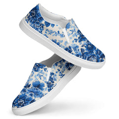 Blue & White Floral Chinoiserie Slip-On Canvas Sneakers | Elegant Pattern Casual Shoes | Boutique In USA, Sneakers, $ 70.00, A Moment Of Now™