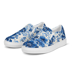 Blue & White Floral Chinoiserie Slip-On Canvas Sneakers | Elegant Pattern Casual Shoes | Boutique In USA, Sneakers, $ 70.00, A Moment Of Now™